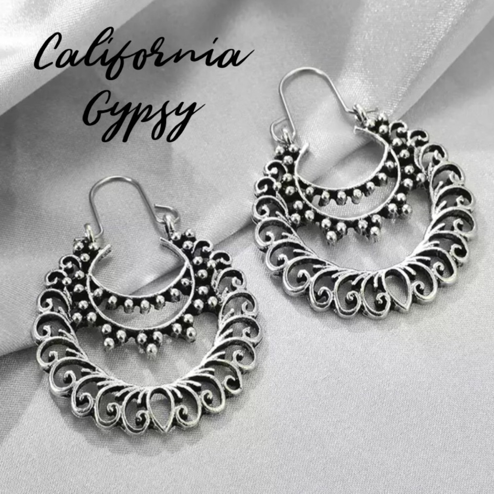 Silver Boho Scroll Earrings - Picture 3 of 4